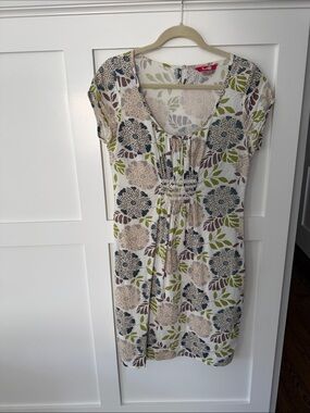 Boden Cream Mini Dress with Blue and Green Floral Print